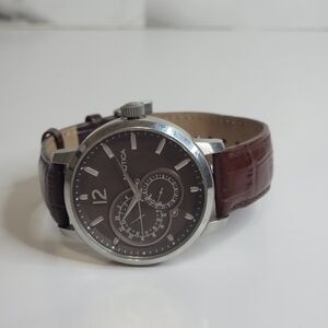 Nautica Mens Watch Brown Leather Strap Watch
